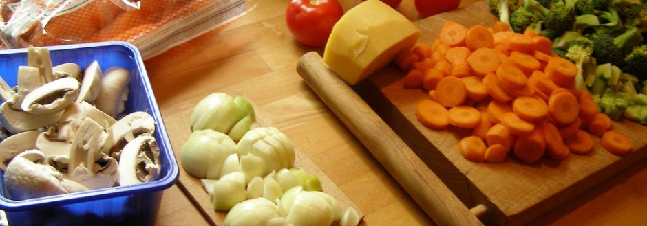 Cutting boards with vegetables 