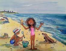 Family on Beach cartoon