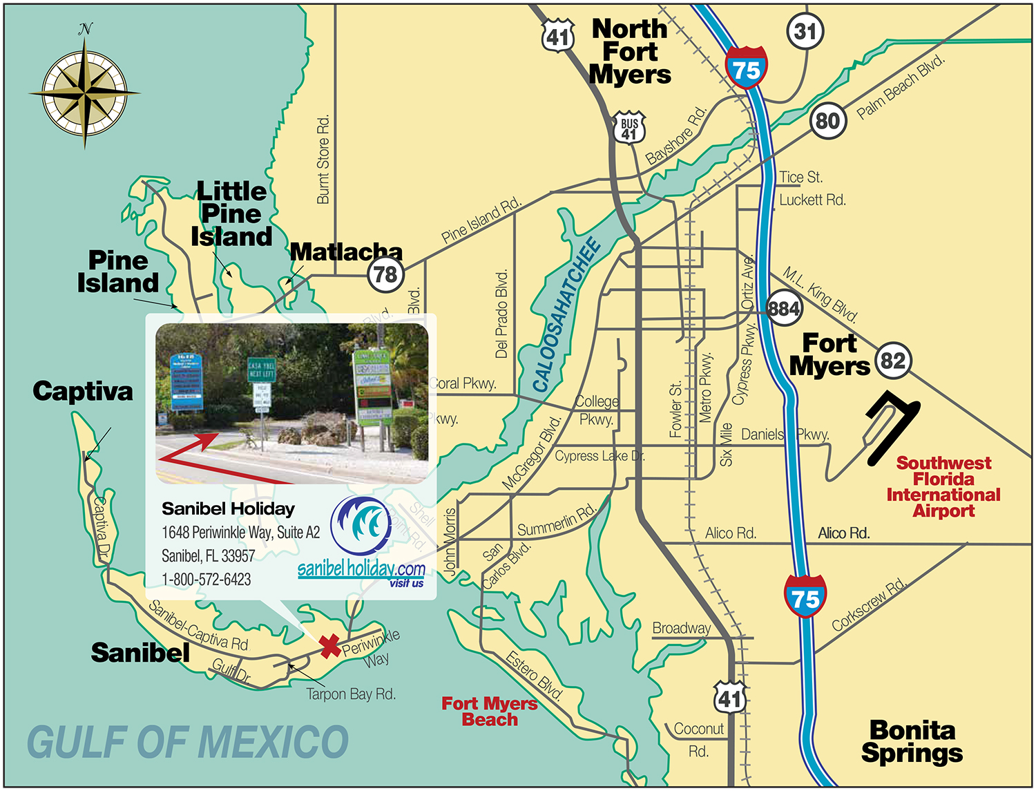 Map to Sanibel Holiday Office